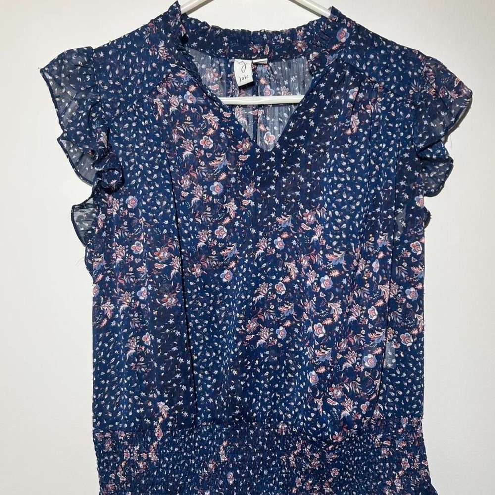 Joie Navy Blue Floral Sheer Blouse Womens L